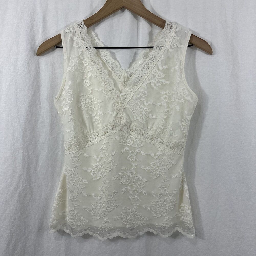 Y2K Worthington Vintage White Ivory Lace Babydoll Tank Top Coquette Sz PS
